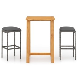 Ensemble de bar de jardin avec coussins 3 pcs Gris 615549615549