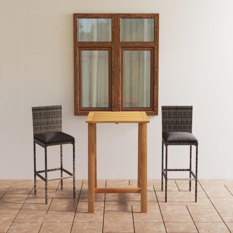 Ensemble de bar de jardin avec coussins 3 pcs Gris 615565615565