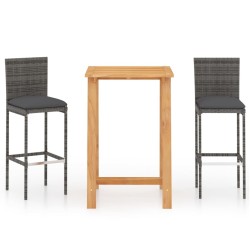Ensemble de bar de jardin avec coussins 3 pcs Gris 615565615565