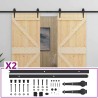 Porte coulissante 2 pcs Naturel et noir Bois de pin massif 615567615567