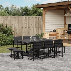 Ensemble à manger de jardin avec coussins 11 pcs noir textilène 615583615583