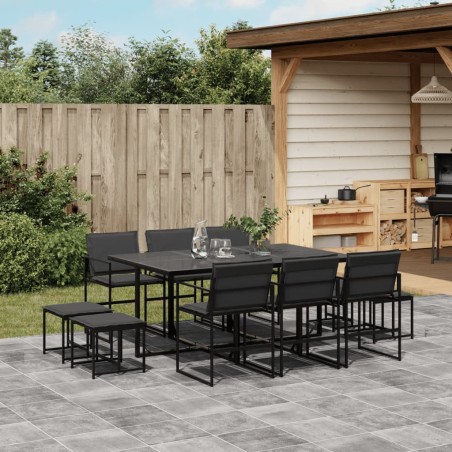 Ensemble à manger de jardin avec coussins 11 pcs noir textilène 615583615583