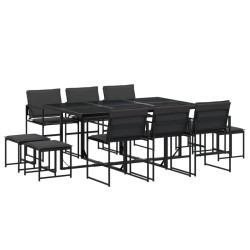Ensemble à manger de jardin avec coussins 11 pcs noir textilène 615583615583