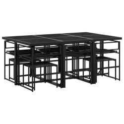 Ensemble à manger de jardin avec coussins 11 pcs noir textilène 615583615583