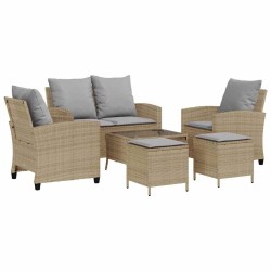 Ensemble de canapé de jardin 6 pcs avec coussins beige résine tressée 615607615607
