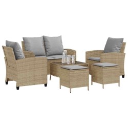 Ensemble de canapé de jardin 6 pcs avec coussins beige résine tressée 615607615607