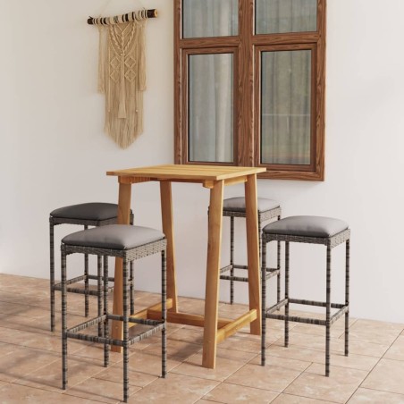 Ensemble de bar de jardin avec coussins 5 pcs Gris 615618615618