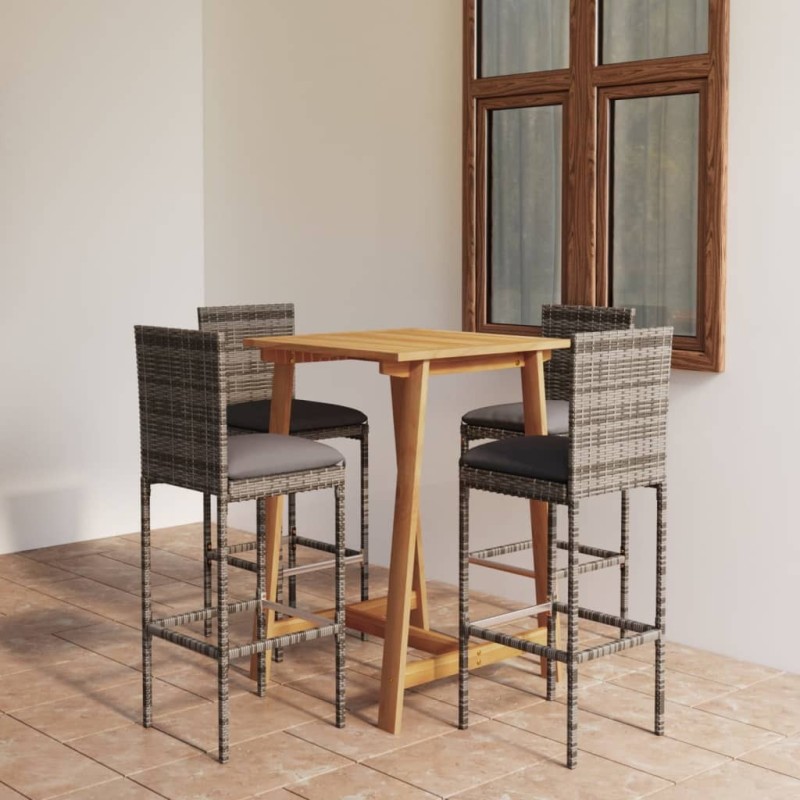 Ensemble de bar de jardin avec coussins 5 pcs Gris 615619615619