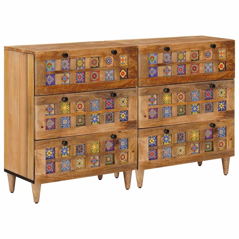Buffet 2 pcs Naturel 60 x 33 x 75 cm Bois de mangue massif 615625615625