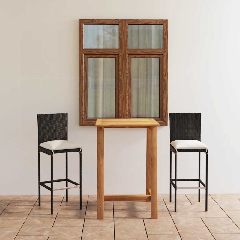 Ensemble de bar de jardin avec coussins 3 pcs Noir 615641615641