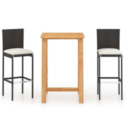 Ensemble de bar de jardin avec coussins 3 pcs Noir 615641615641
