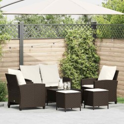 Ensemble de canapé de jardin 6 pcs avec coussins marron résine tressée 615649615649