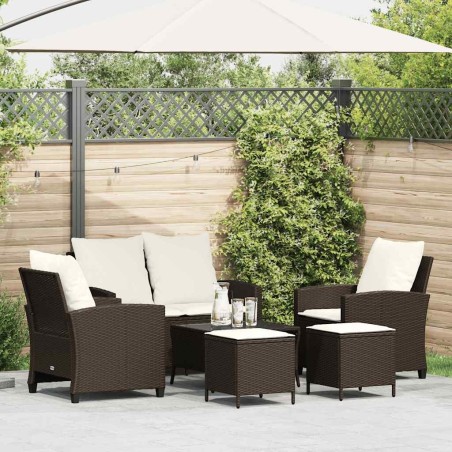 Ensemble de canapé de jardin 6 pcs avec coussins marron résine tressée 615649615649