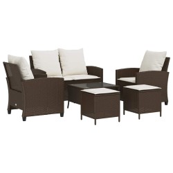 Ensemble de canapé de jardin 6 pcs avec coussins marron résine tressée 615649615649