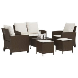 Ensemble de canapé de jardin 6 pcs avec coussins marron résine tressée 615649615649