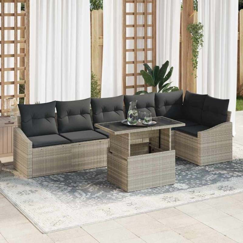 Ensemble de canapé de jardin 7 pcs Gris clair polyrotin 615651615651