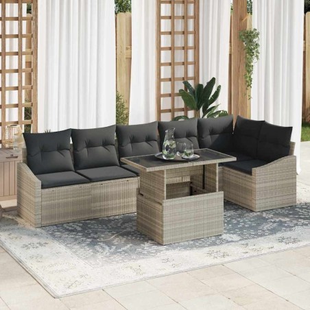 Ensemble de canapé de jardin 7 pcs Gris clair polyrotin 615651615651