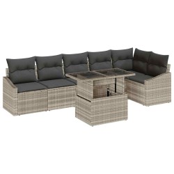 Ensemble de canapé de jardin 7 pcs Gris clair polyrotin 615651615651