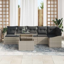 Ensemble de canapé de jardin 7 pcs Gris clair polyrotin 615651615651