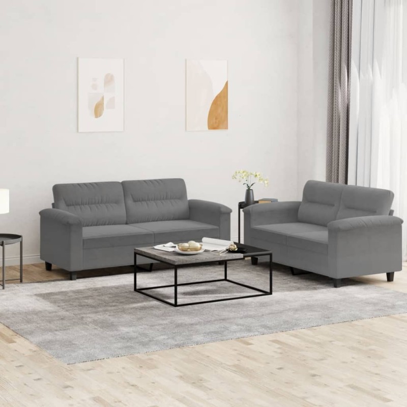 Ensemble de canapés 2 pcs coussins gris foncé tissu microfibre 615655615655