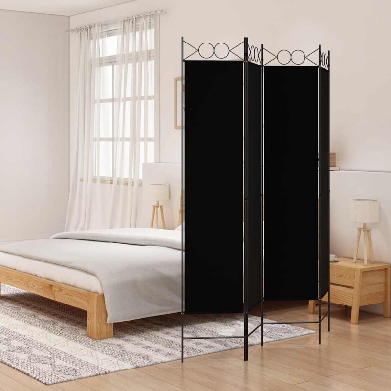 Cloison de séparation 4 panneaux Noir 160x200 cm Tissu 615697615697