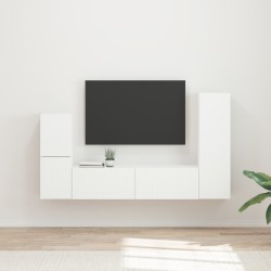 Ensemble meuble TV Montage mural 4 pcs Blanc Bois d'ingénierie 615784615784