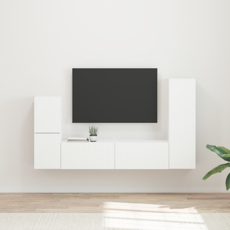 Ensemble meuble TV Montage mural 4 pcs Blanc Bois d'ingénierie 615784615784