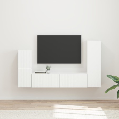 Ensemble meuble TV Montage mural 4 pcs Blanc Bois d'ingénierie 615784615784