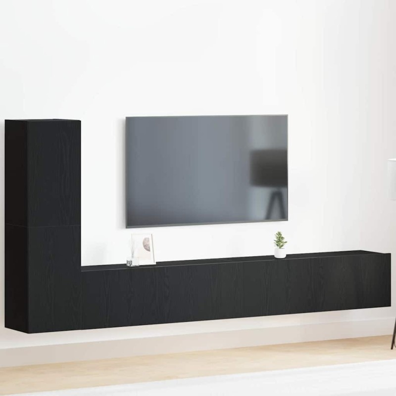 Ensemble meuble TV Montage mural Chêne noir Bois d'ingénierie 615785615785