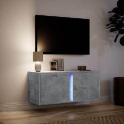 Meuble TV mural avec lumières LED gris béton 80x31x35 cm 615790615790