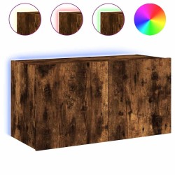 Meuble TV mural avec lumières LED chêne fumé 80x35x41 cm 615801615801