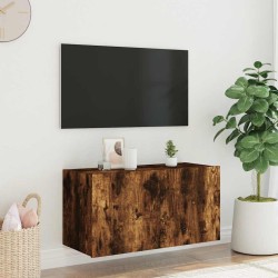 Meuble TV mural avec lumières LED chêne fumé 80x35x41 cm 615801615801