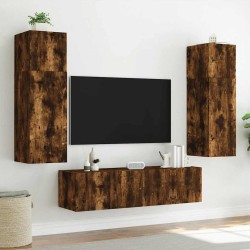 Meuble TV mural avec lumières LED chêne fumé 80x35x41 cm 615801615801