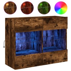 Meuble TV mural avec lumières LED chêne fumé 78,5x30x60,5 cm 615802615802