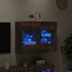 Meuble TV mural avec lumières LED chêne fumé 78,5x30x60,5 cm 615802615802