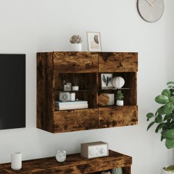 Meuble TV mural avec lumières LED chêne fumé 78,5x30x60,5 cm 615802615802