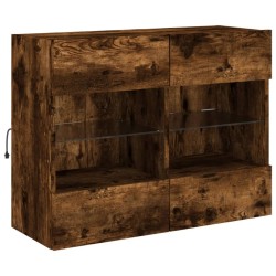 Meuble TV mural avec lumières LED chêne fumé 78,5x30x60,5 cm 615802615802