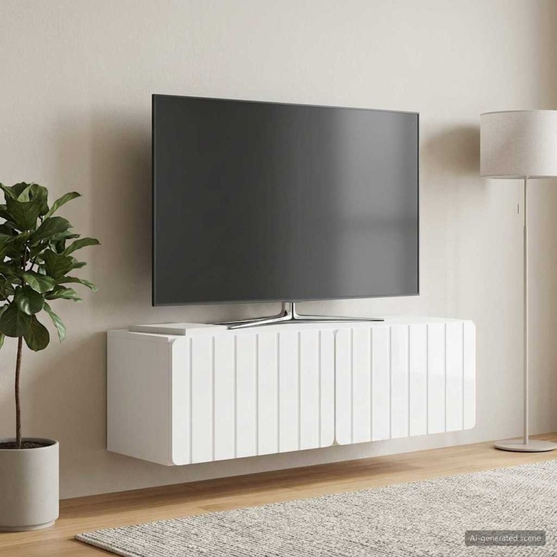 Meuble TV mural 98 x 31 x 30 cm Blanc brillant 615803615803
