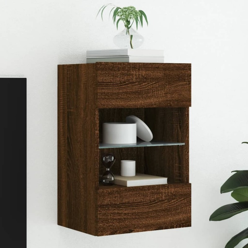 Meuble TV mural avec lumières LED chêne marron 40x30x60,5 cm 615814615814