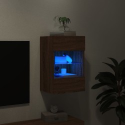Meuble TV mural avec lumières LED chêne marron 40x30x60,5 cm 615814615814