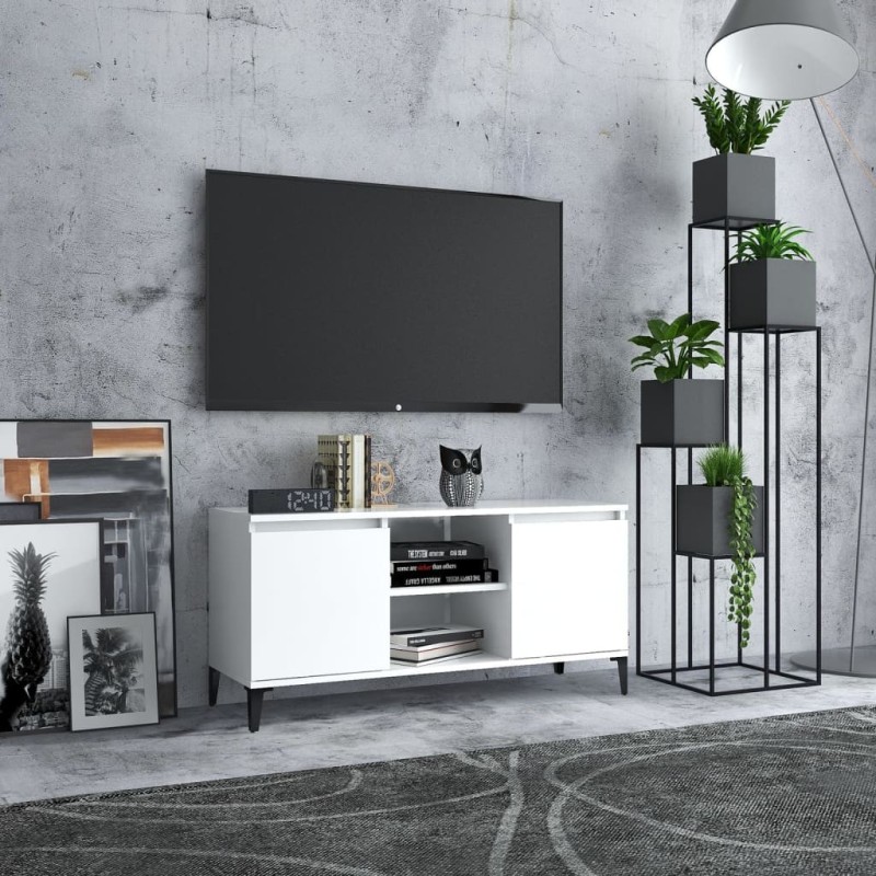 Meuble TV avec pieds en métal Blanc 103,5x35x50 cm 615817615817