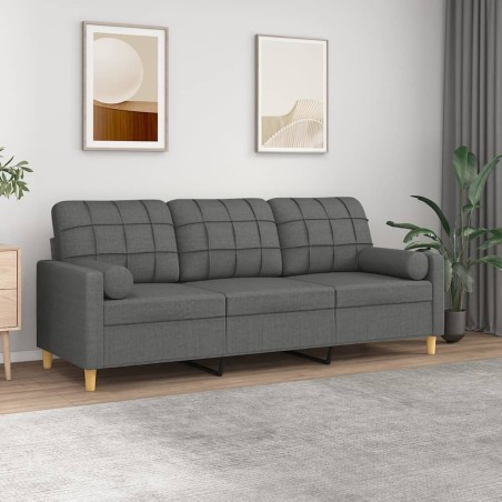 Canapé 3 places avec oreillers gris foncé 180 cm tissu 615824615824