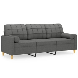 Canapé 3 places avec oreillers gris foncé 180 cm tissu 615824615824