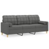 Canapé 3 places avec oreillers gris foncé 180 cm tissu 615824615824