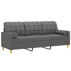 Canapé 3 places avec oreillers gris foncé 180 cm tissu 615824615824