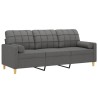 Canapé 3 places avec oreillers gris foncé 180 cm tissu 615824615824