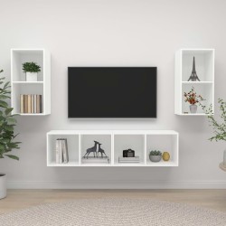Meubles TV muraux 4 pcs Blanc Bois d'ingénierie 615852615852