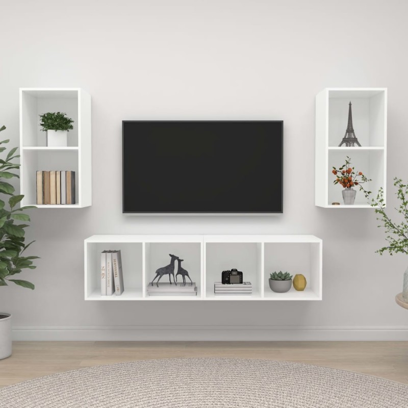 Meubles TV muraux 4 pcs Blanc Bois d'ingénierie 615852615852