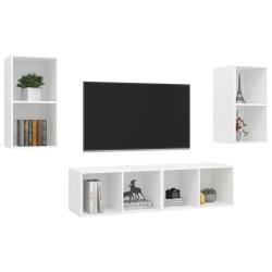 Meubles TV muraux 4 pcs Blanc Bois d'ingénierie 615852615852