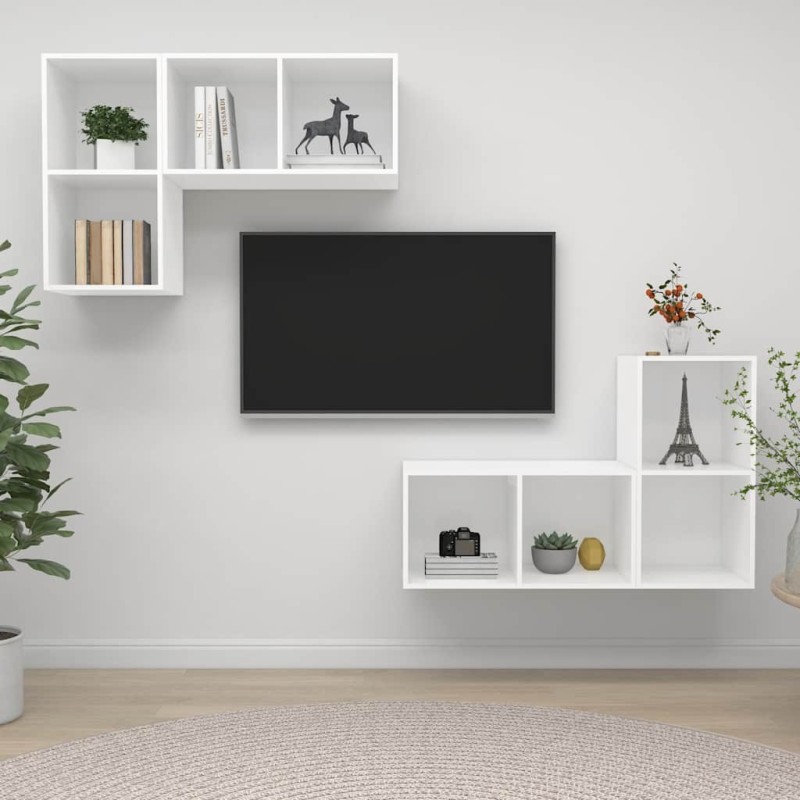 Meubles TV muraux 4 pcs Blanc Bois d'ingénierie 615854615854